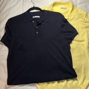 Zara knit polo shirt yellow and blue navy